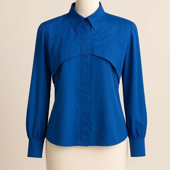 Francesca of Damon Starington Silk Blouse — Royal Blue, Pleated Front, Sz 6 - Picture 1 of 16